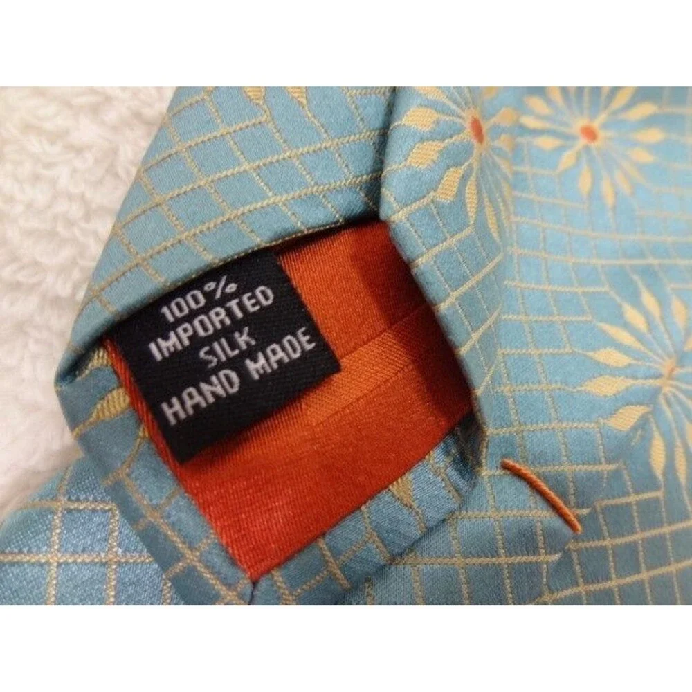 Men's BEN SHERMAN Orange Circle Burst Diamond Checkered Silk Neck Tie